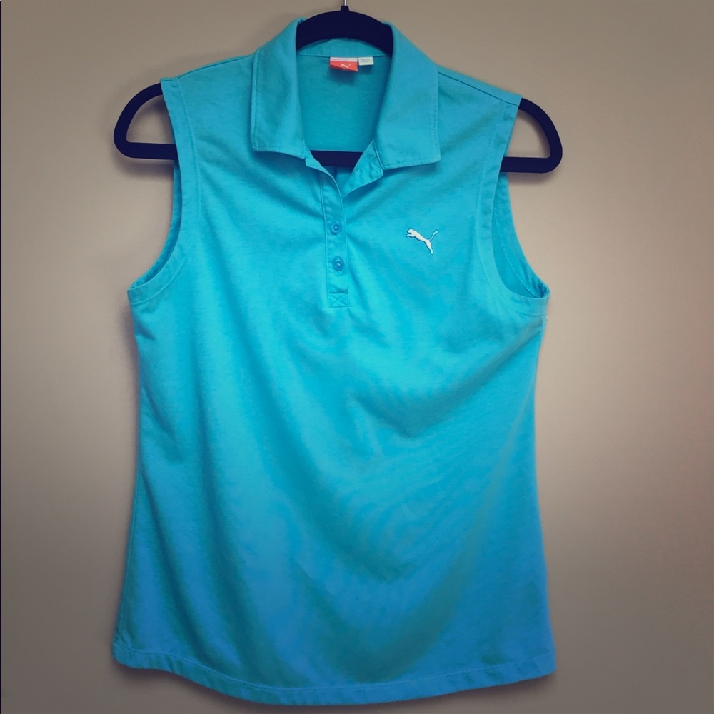 Puma sleeveless turquoise tee with collar